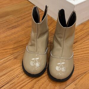 Patent Cherry Accent Toddler Boots in Beige